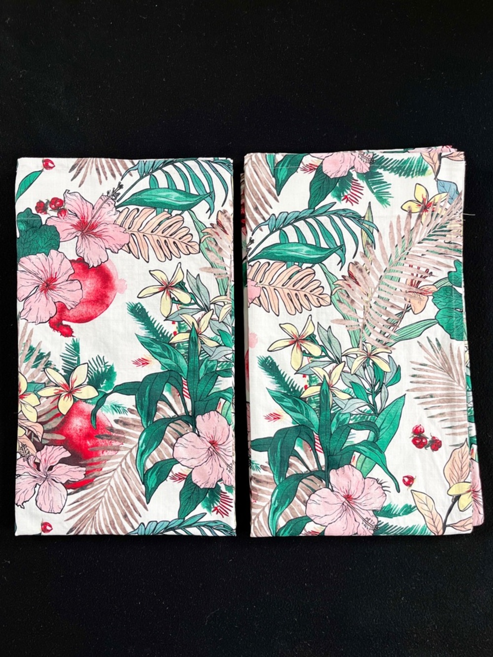Unused Ikea GARDSKRAPPA Curtain Panel Set 57 x 98 Tropical Floral Hibiscus Green
